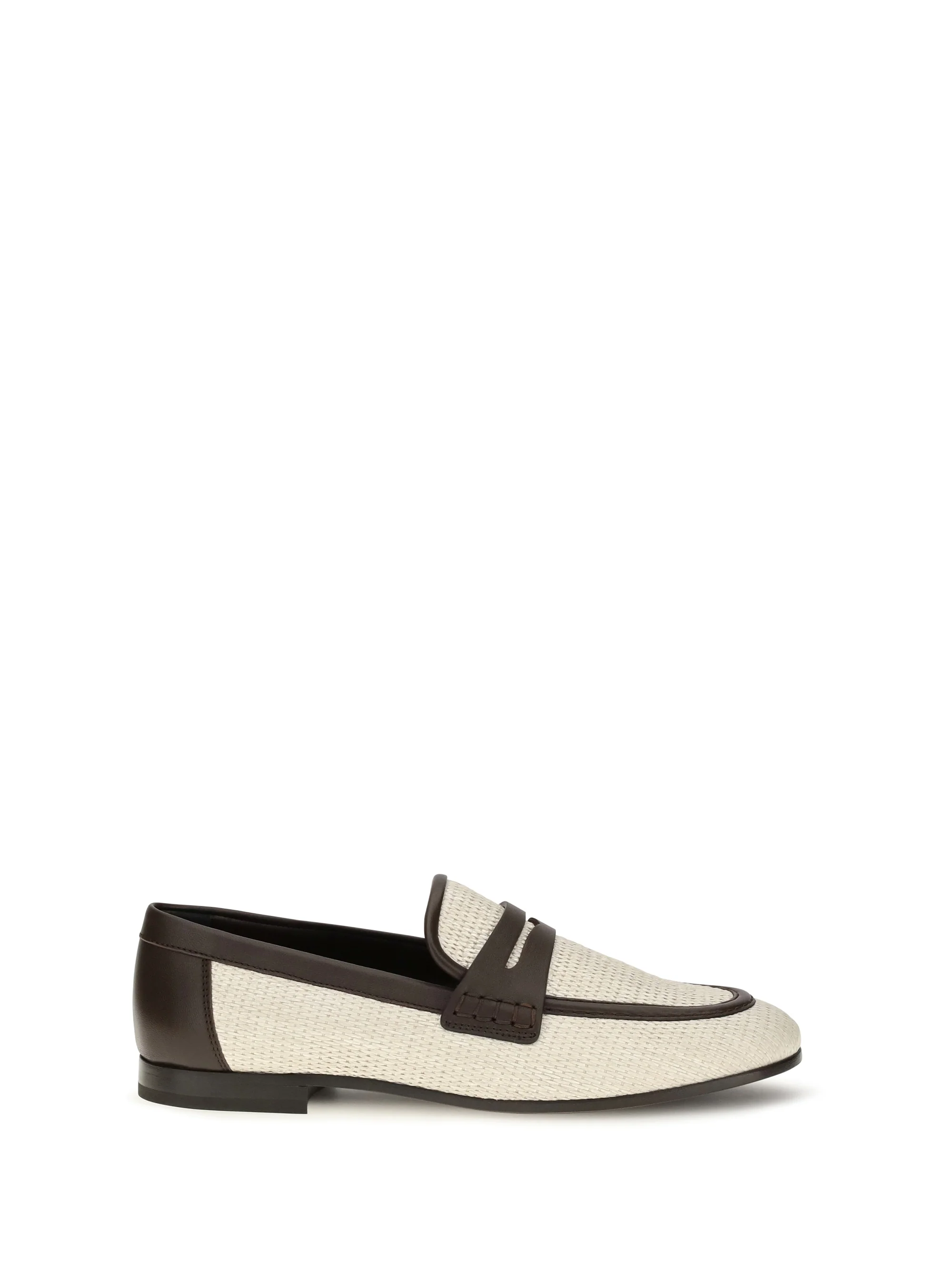 BRUNELLO CUCINELLI 37 two-tone leather and raffia loafers