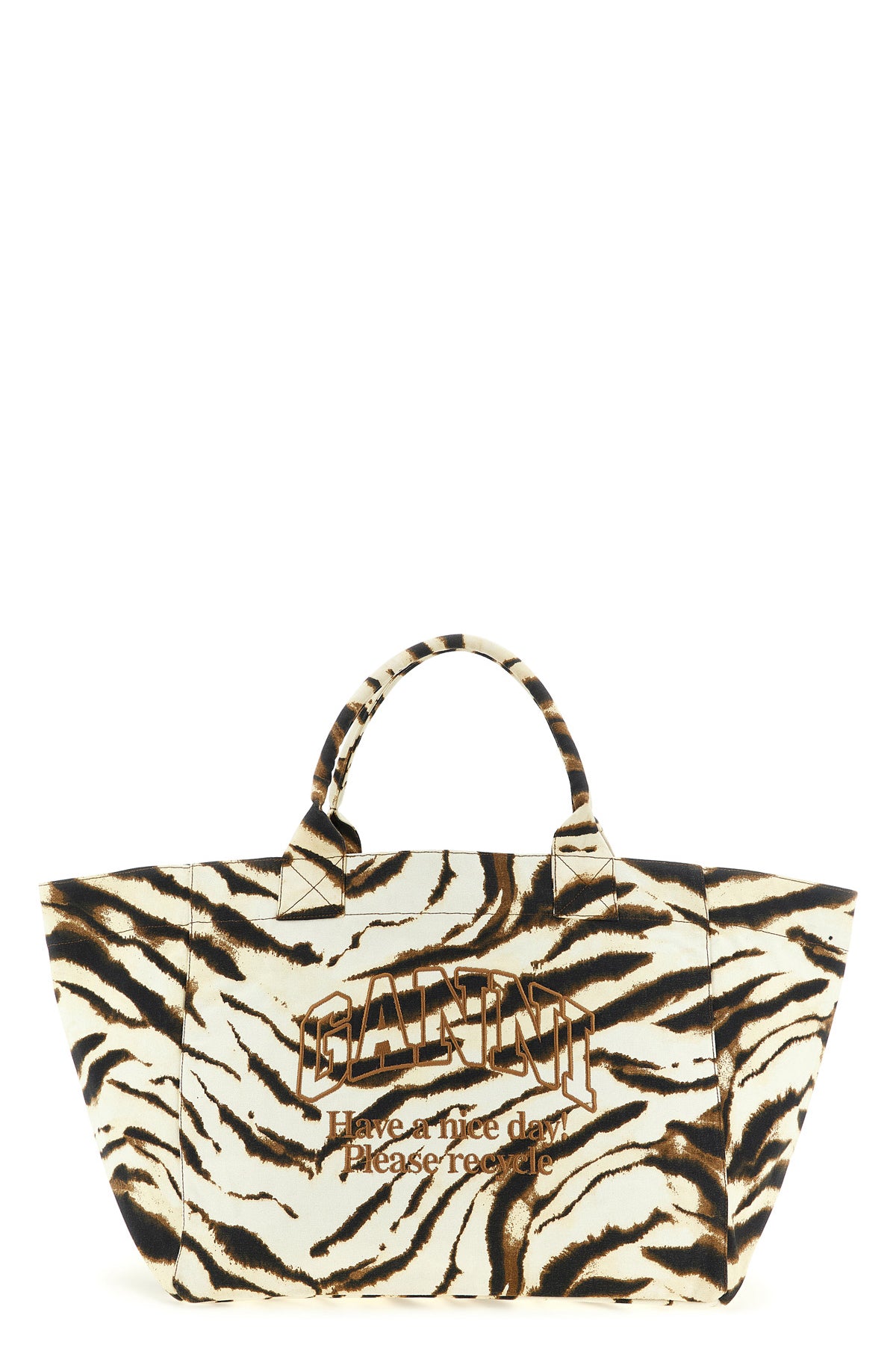 GANNI OS xxl zebra shopping bag in animal print cotton canvas