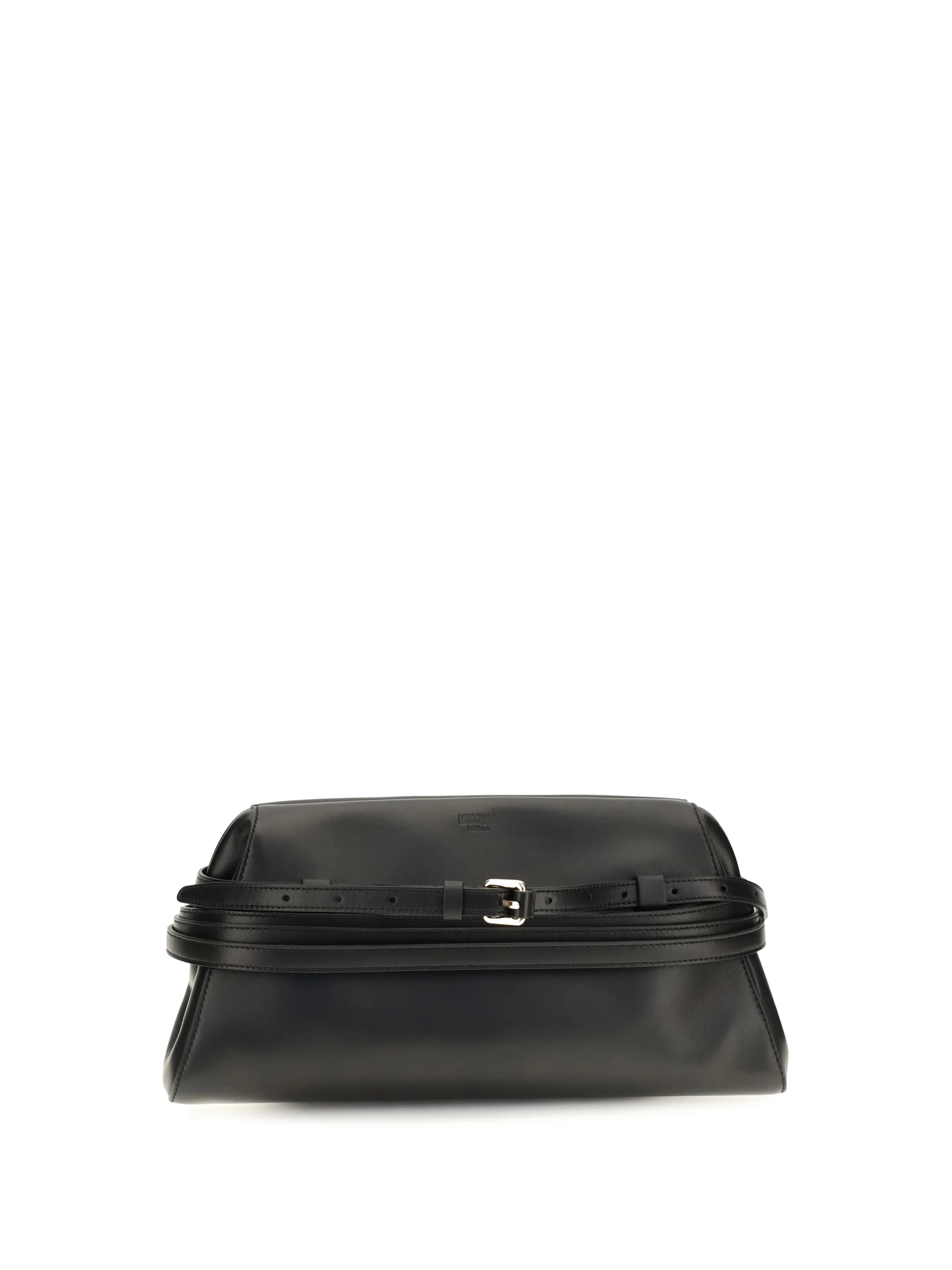 MOSCHINO OS leather clutch with buckle detail