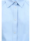 short-sleeve shirt in striped viscose and linen canvas