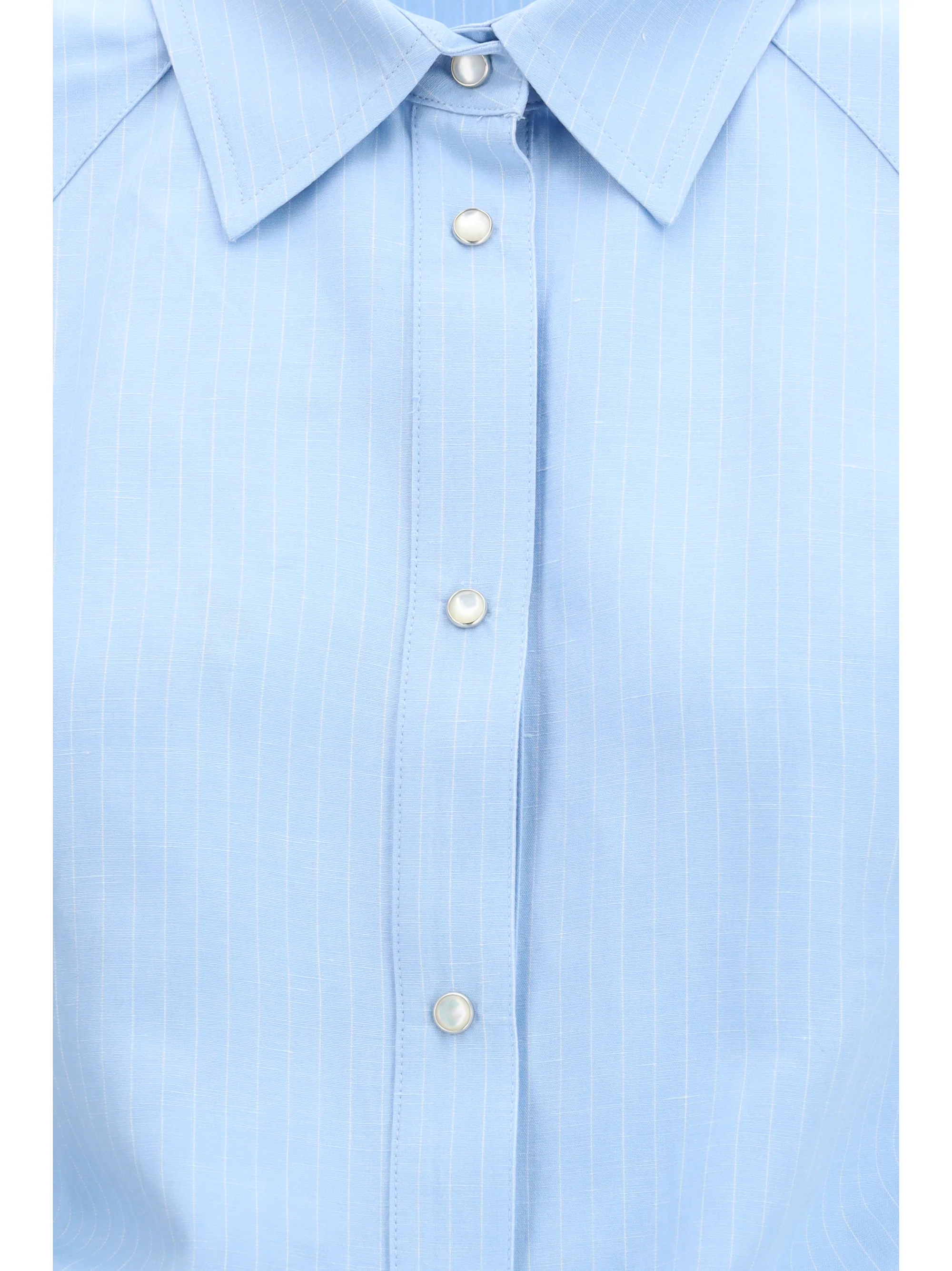 short-sleeve shirt in striped viscose and linen canvas