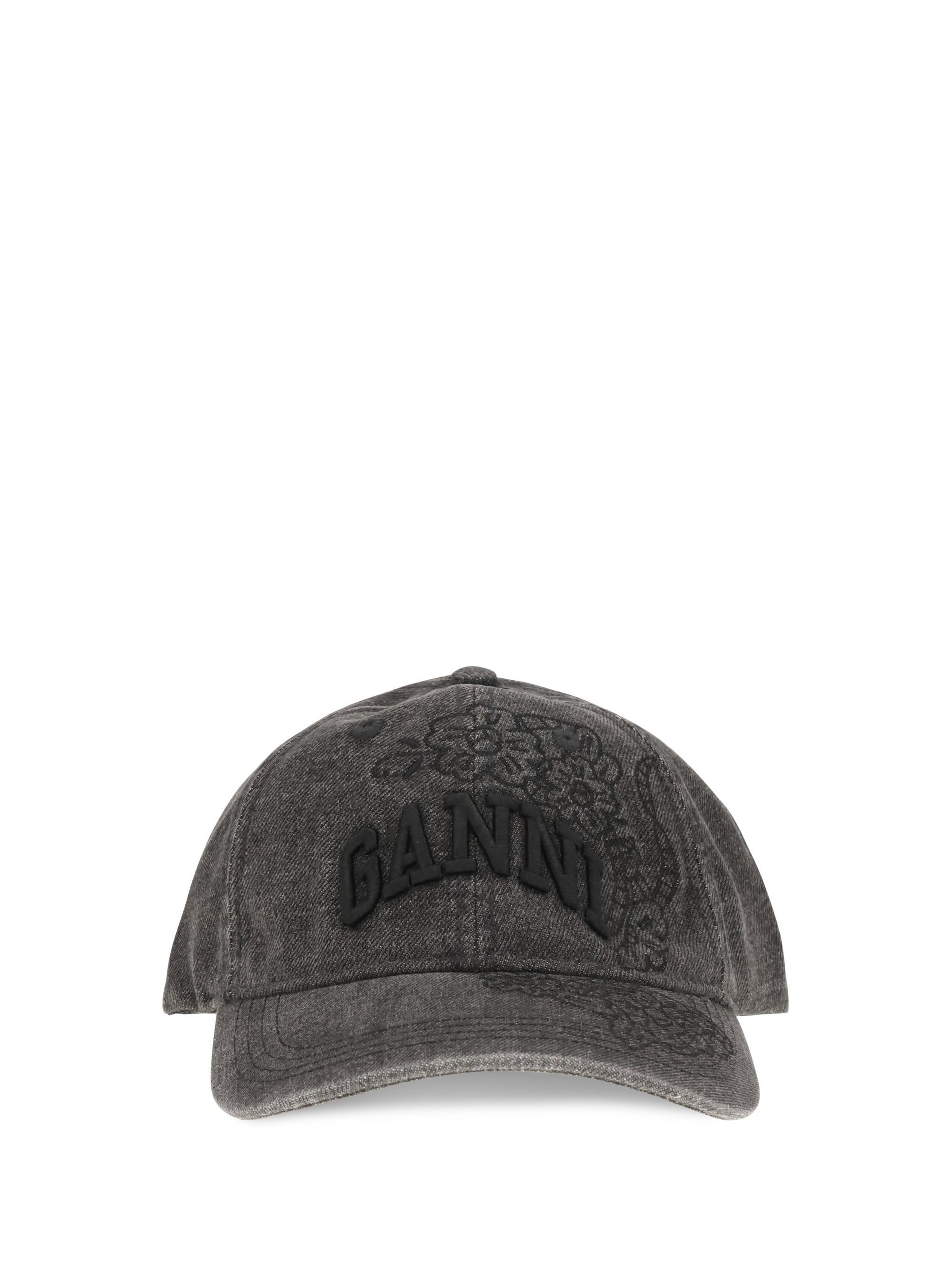 GANNI OS baseball cap in embroidered denim 