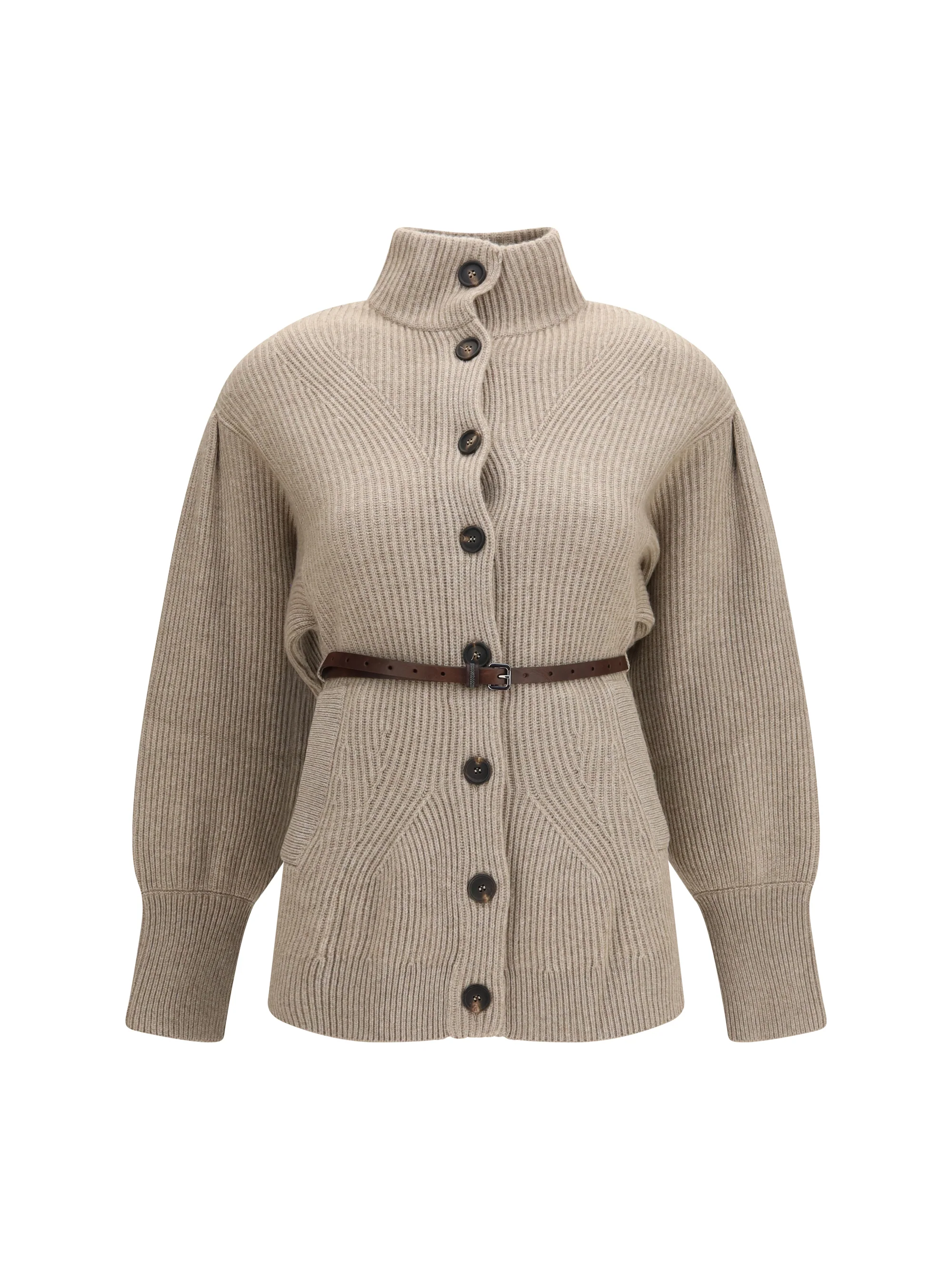 high neck cardigan with belt
