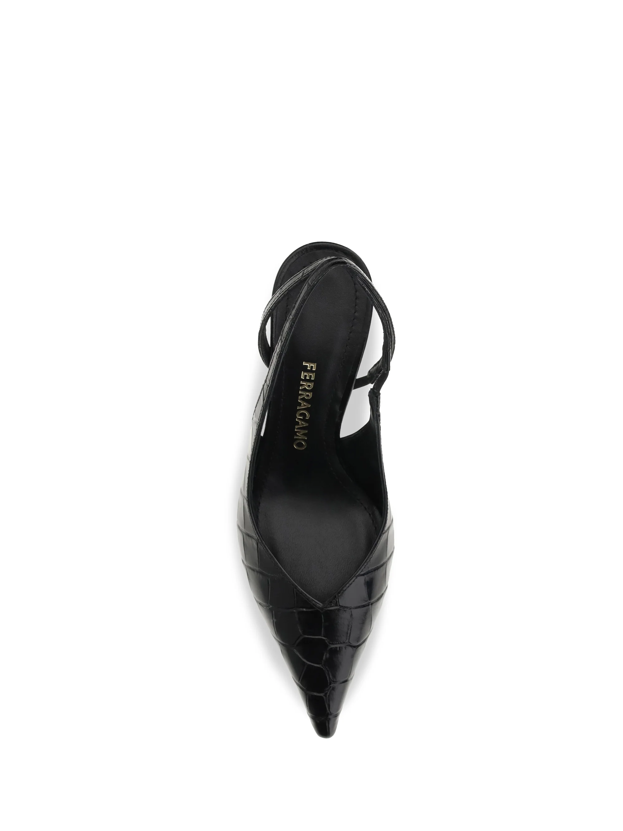 crocodile-effect leather slingback pumps