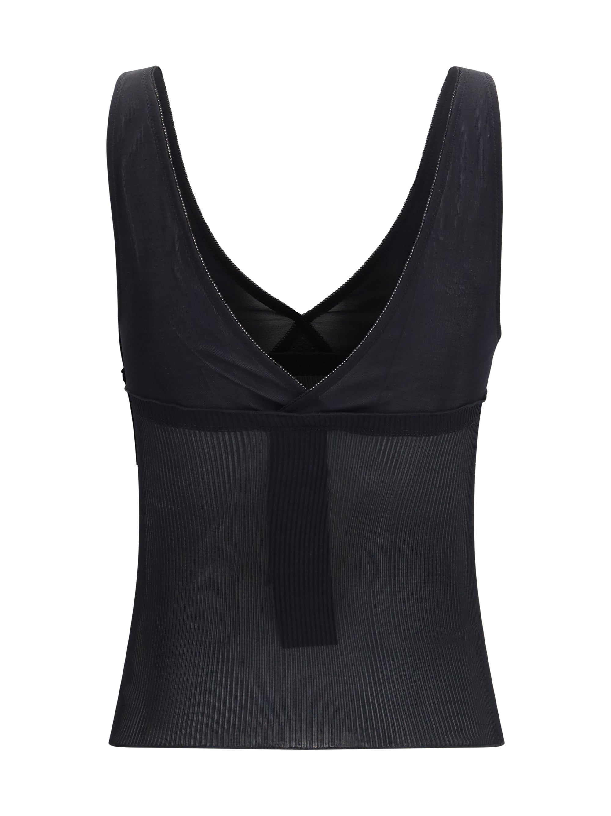 SAINT LAURENT L ribbed silk jersey lace-trim tank top