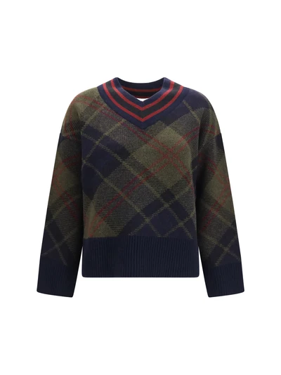 shae tartan wool v-neck sweater