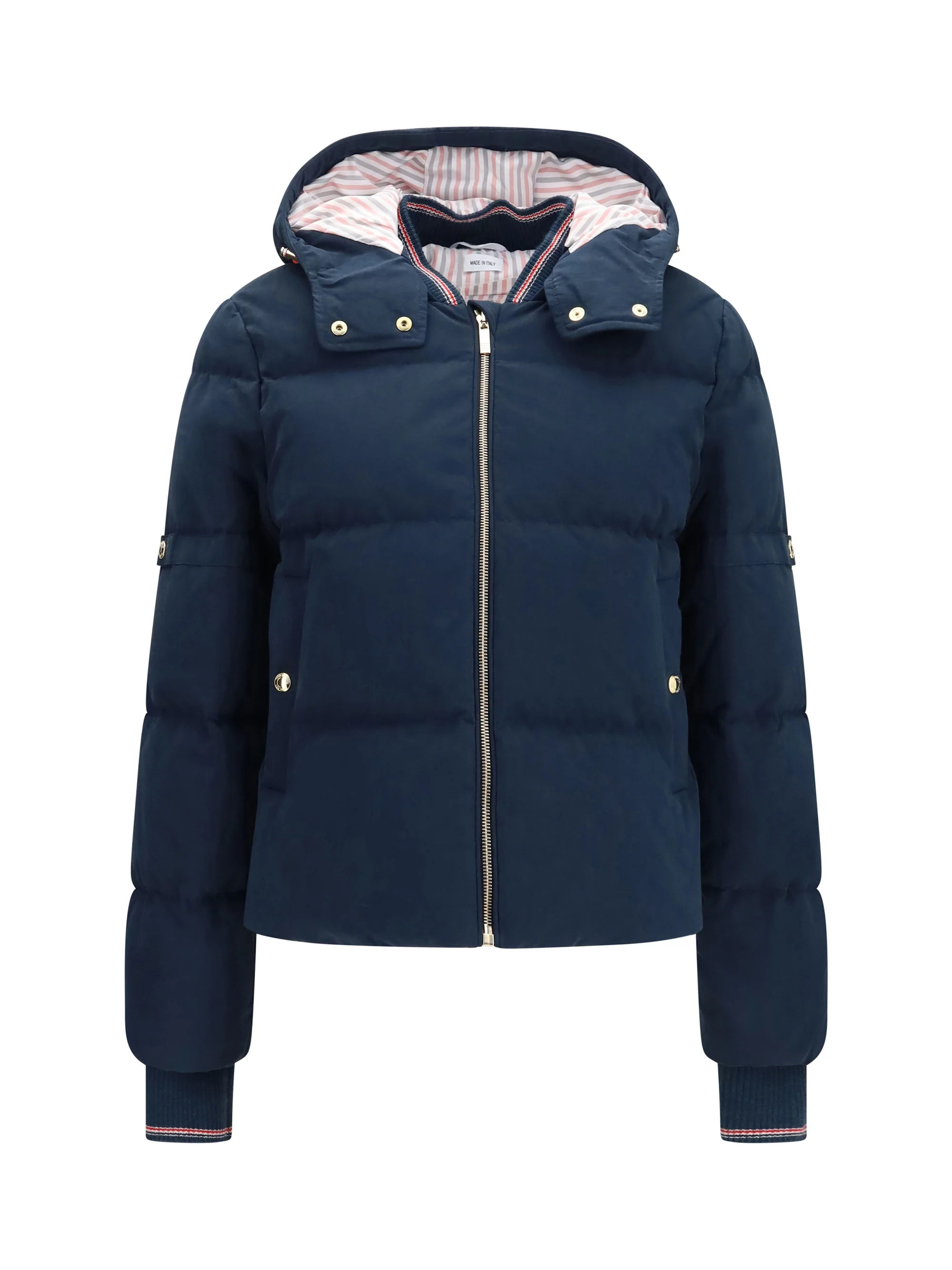 THOM BROWNE 40 waxed technical puffer jacket with hood