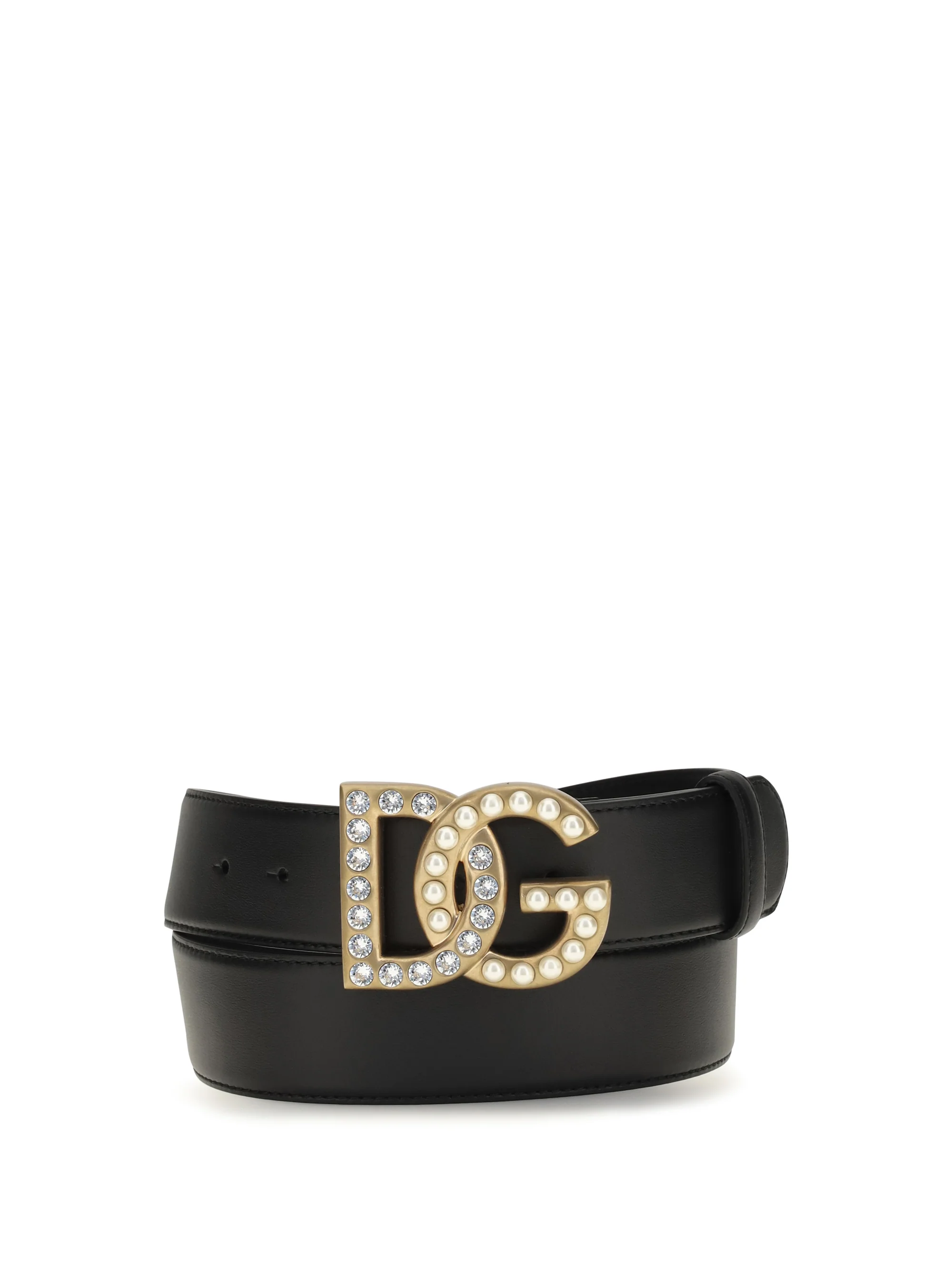 DOLCE  GABBANA 95 leather belt with crystal dg logo