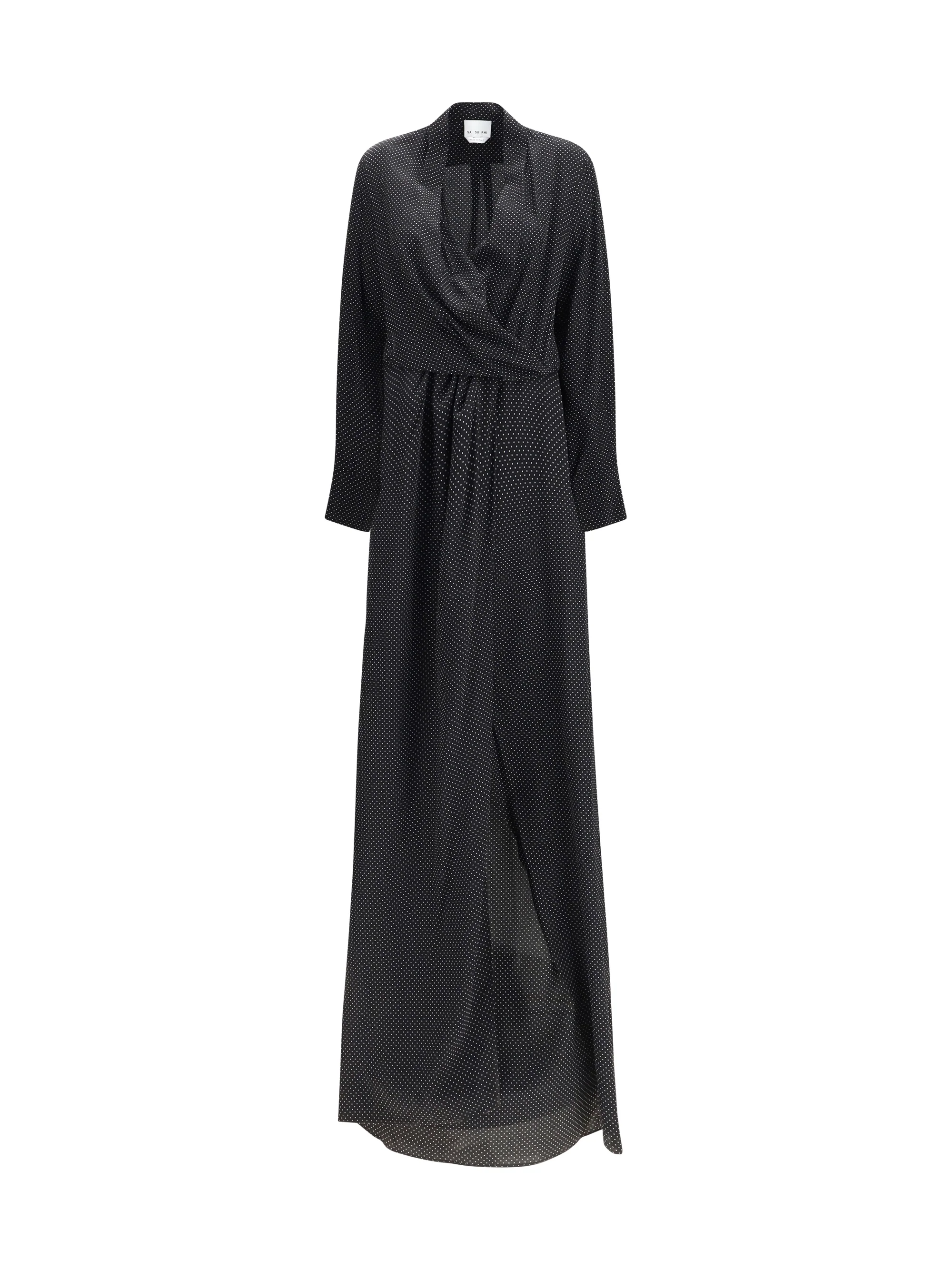 SA SU PHI 40 criss cross polka-dot silk crepe de chine long dress