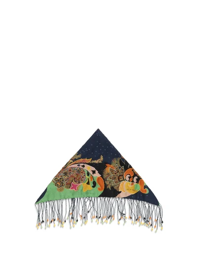 scarf in pure silk with fringes and beaded