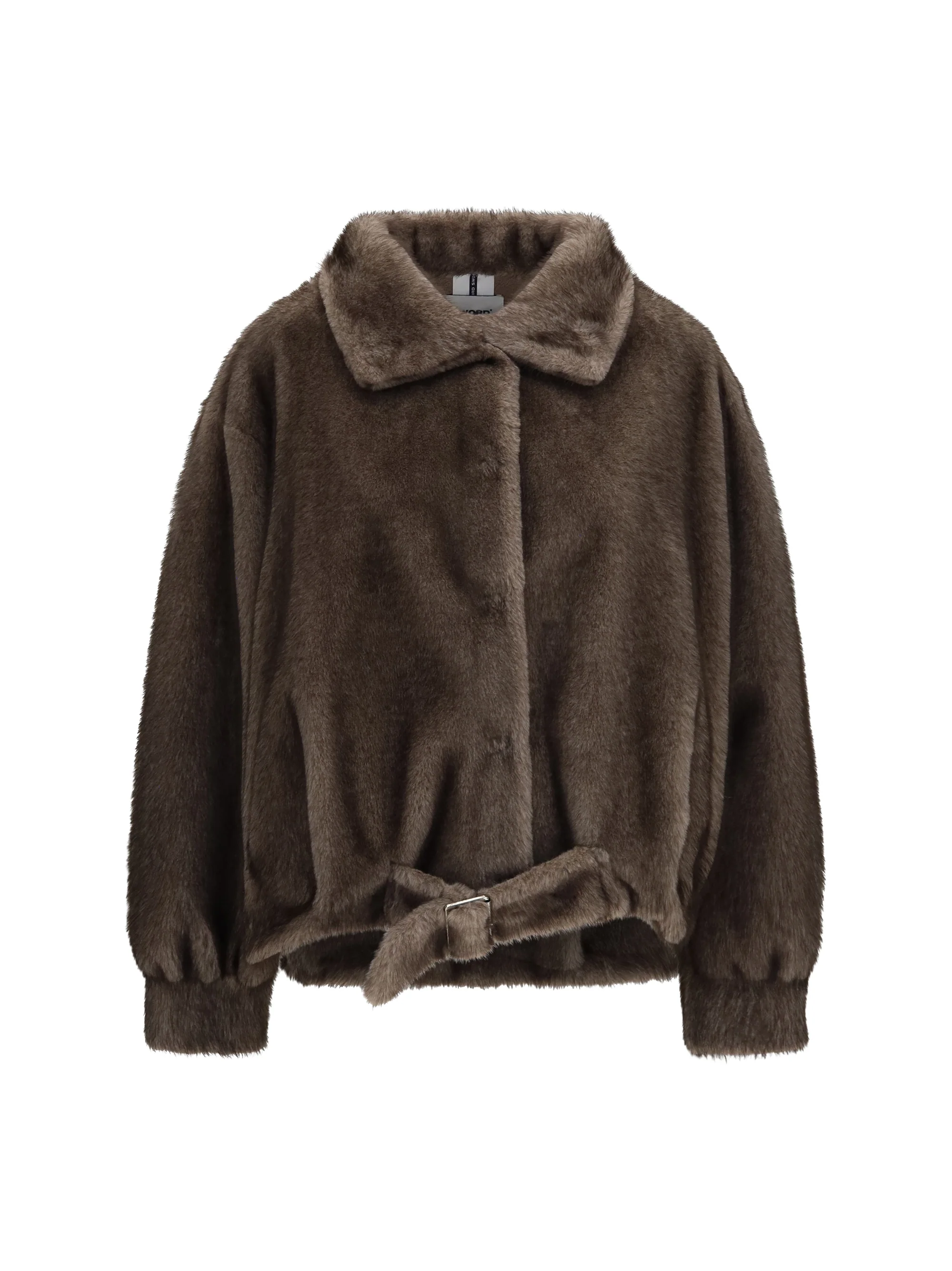 faux fur jacket with waist belt