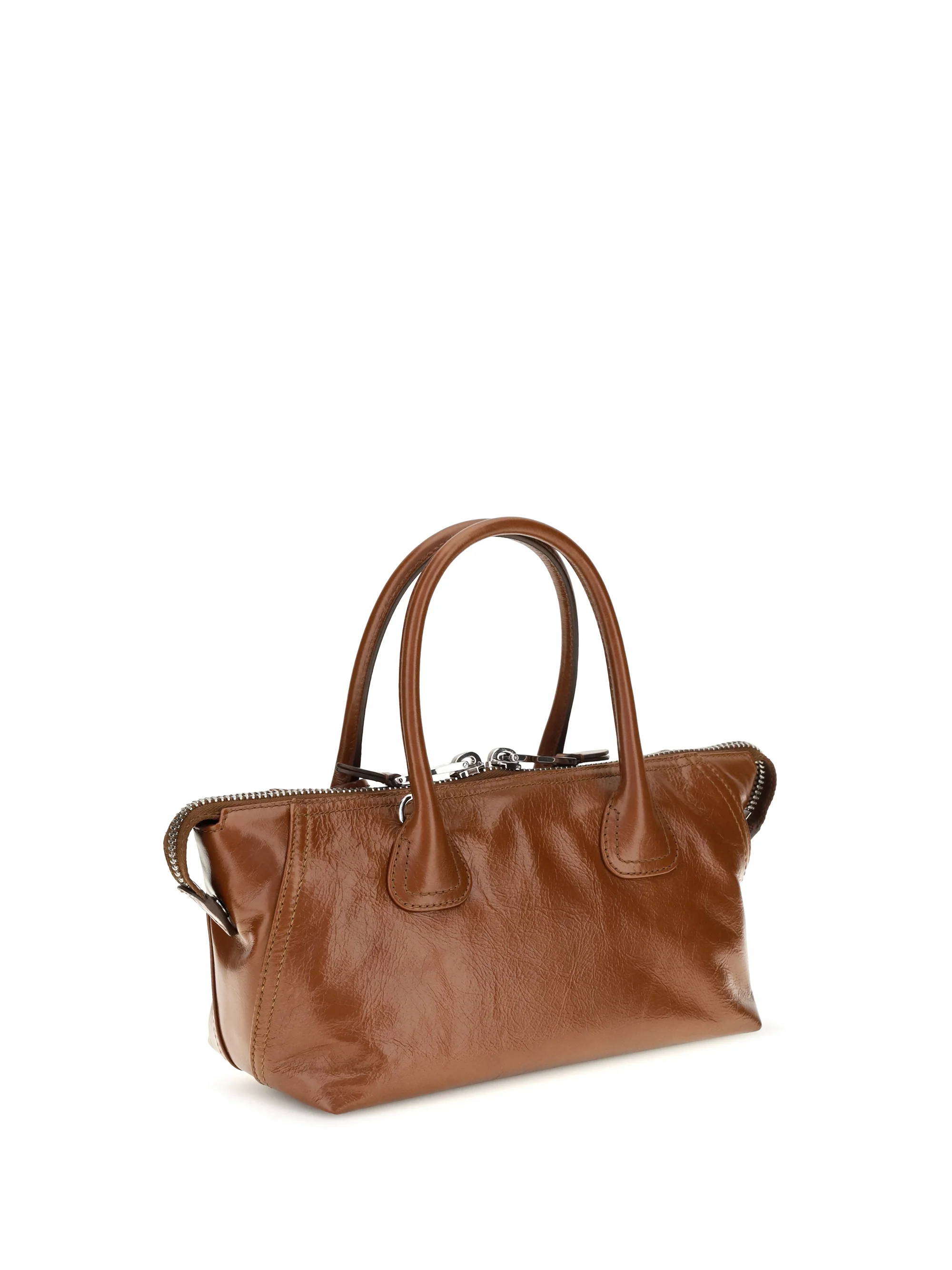 glossy leather handbag