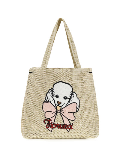 raffia tote bag with poodle