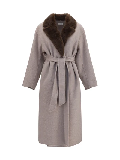 wool coat with fur collar and belt