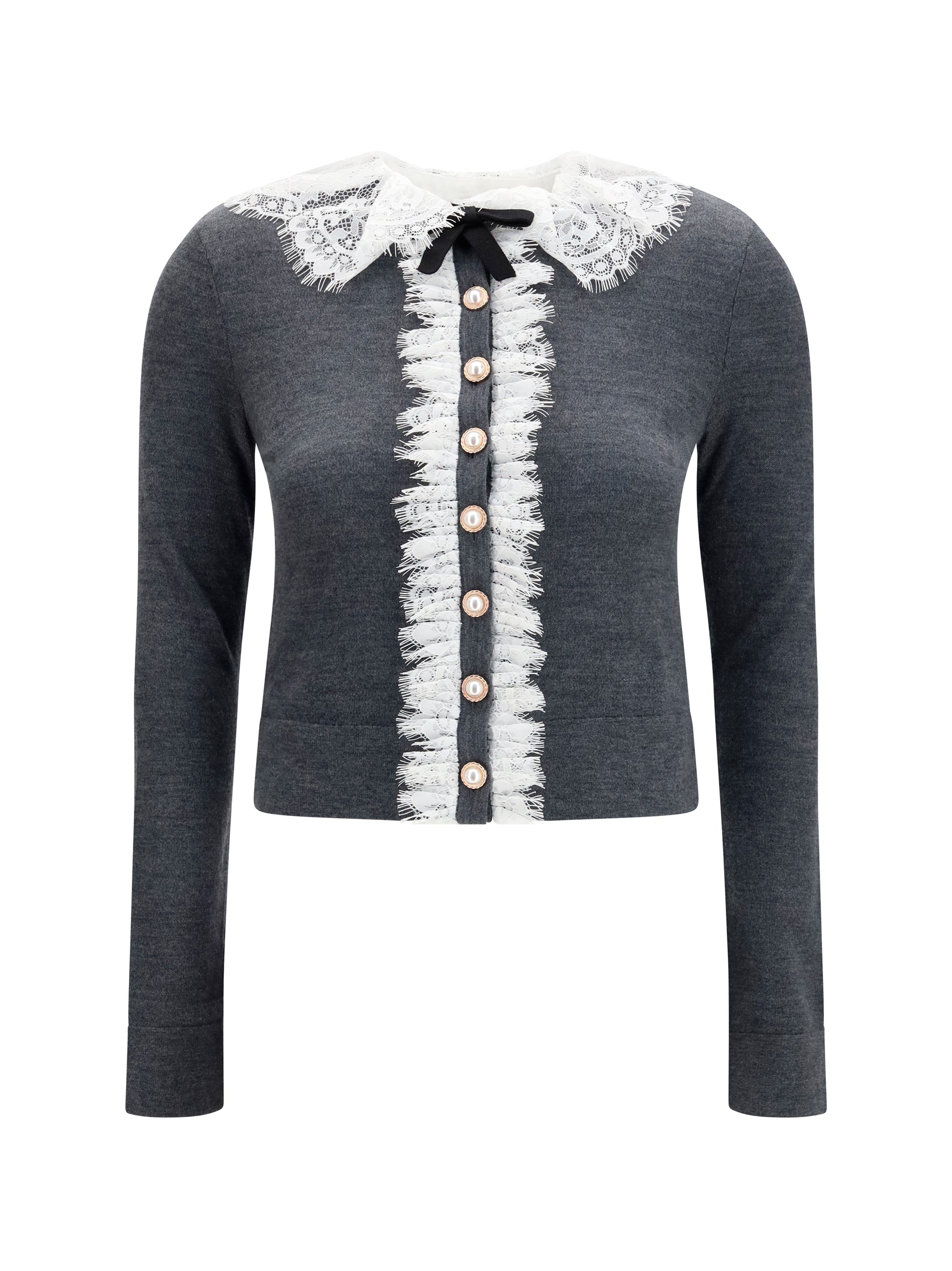 SELF-PORTRAIT L knit cardigan with lace collar