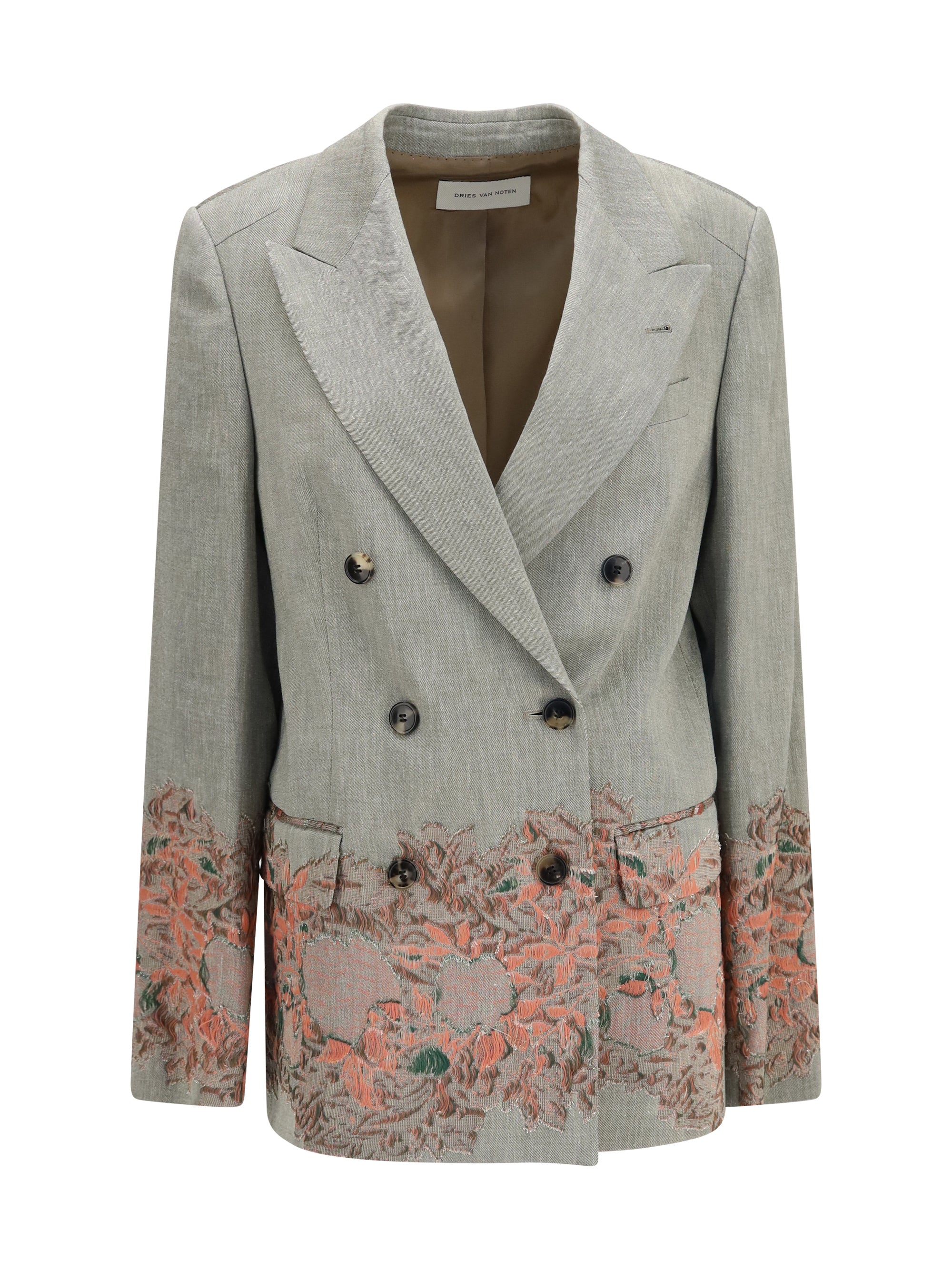 DRIES VAN NOTEN 36 double-breasted linen and cotton-blend blazer with embroidery