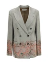 double-breasted linen and cotton-blend blazer with embroidery