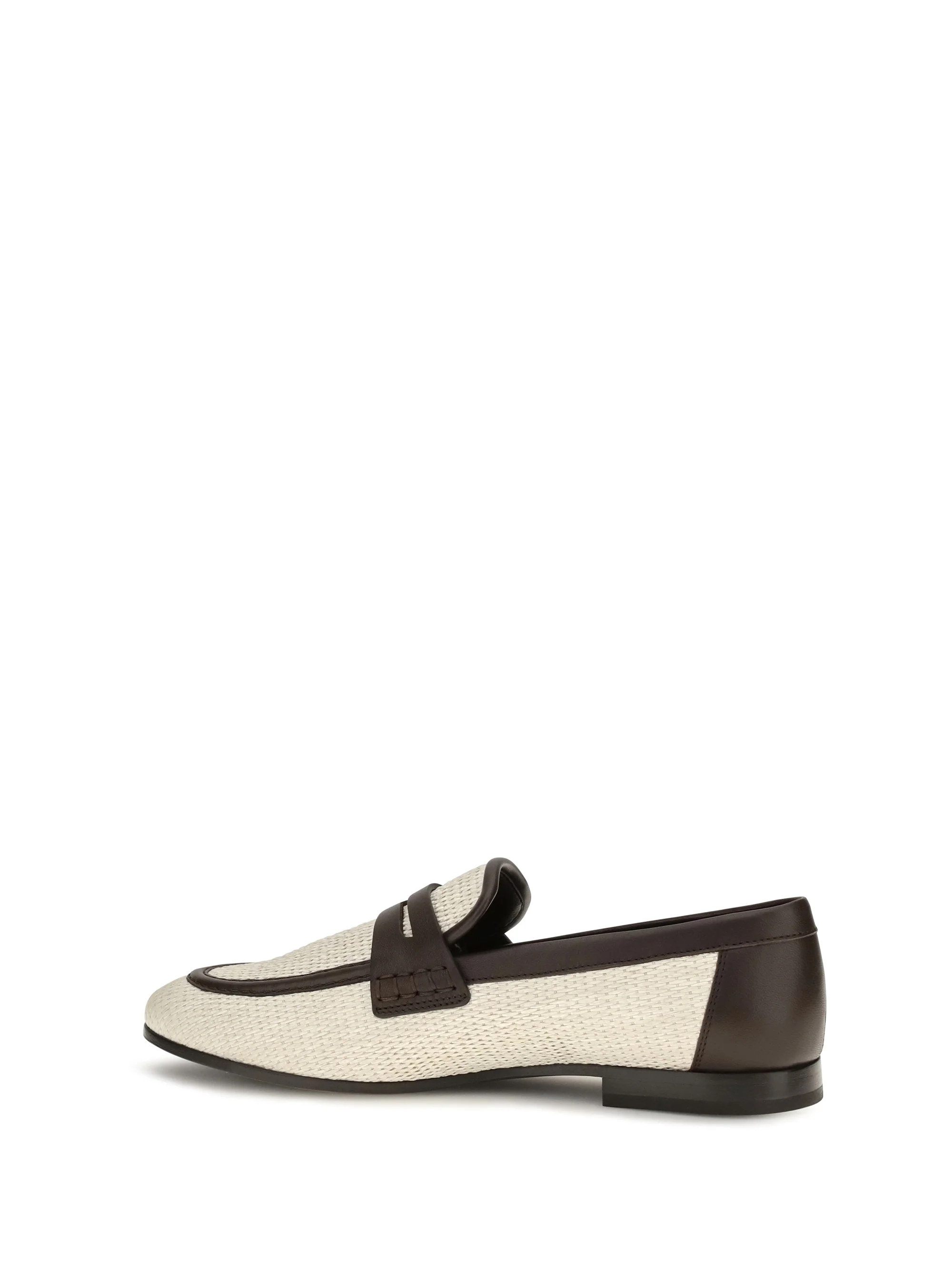 two-tone leather and raffia loafers