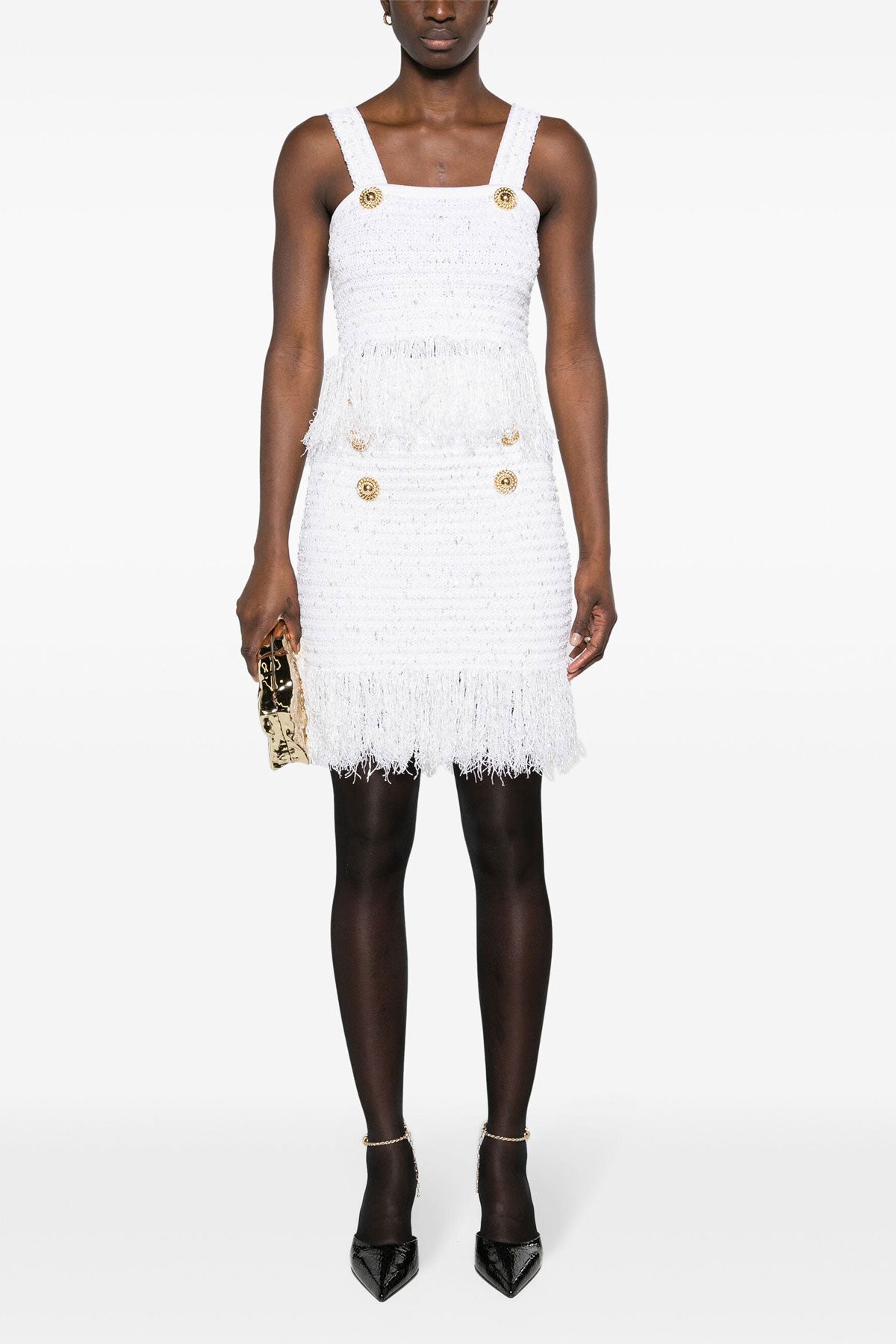 BALMAIN 34 fringed tweed tweed skirt