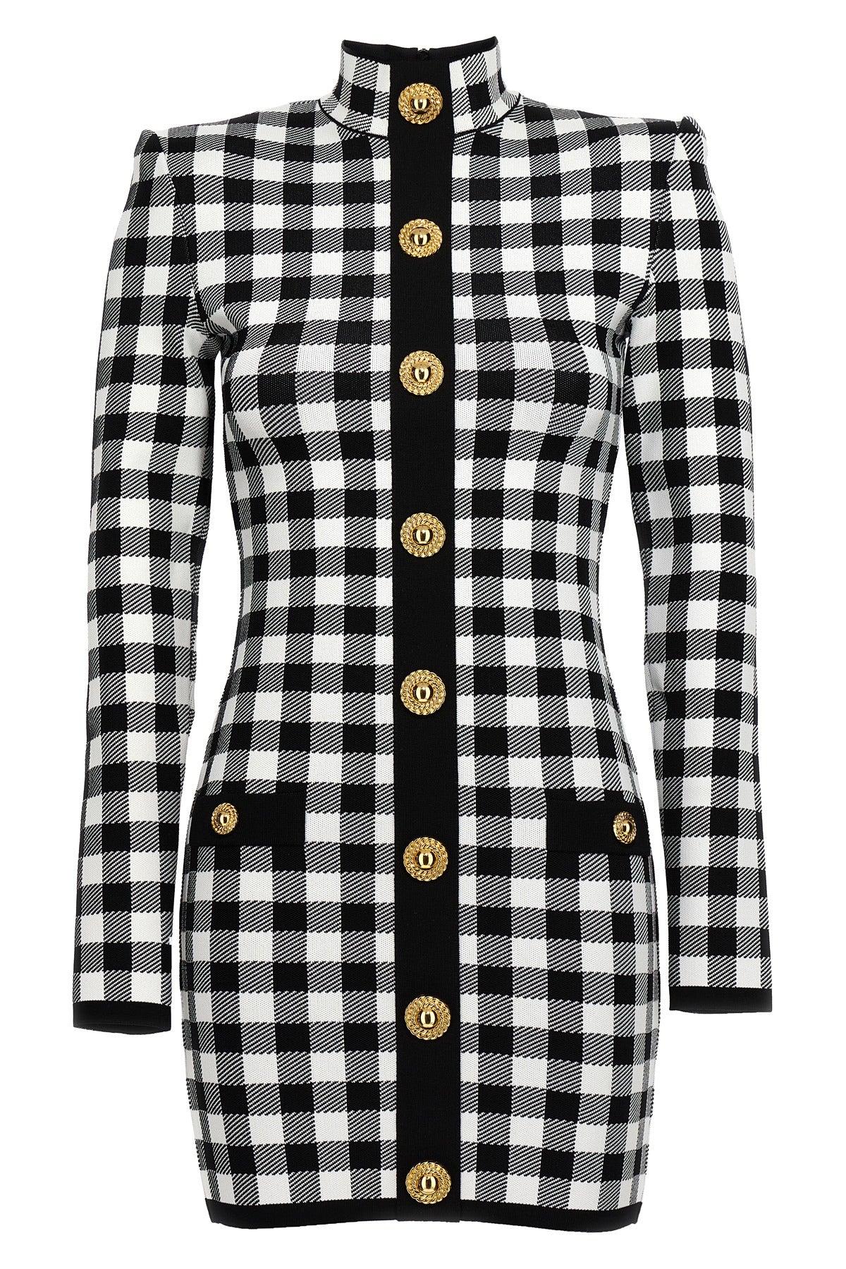 BALMAIN 34 vichy print viscose blend knit dress