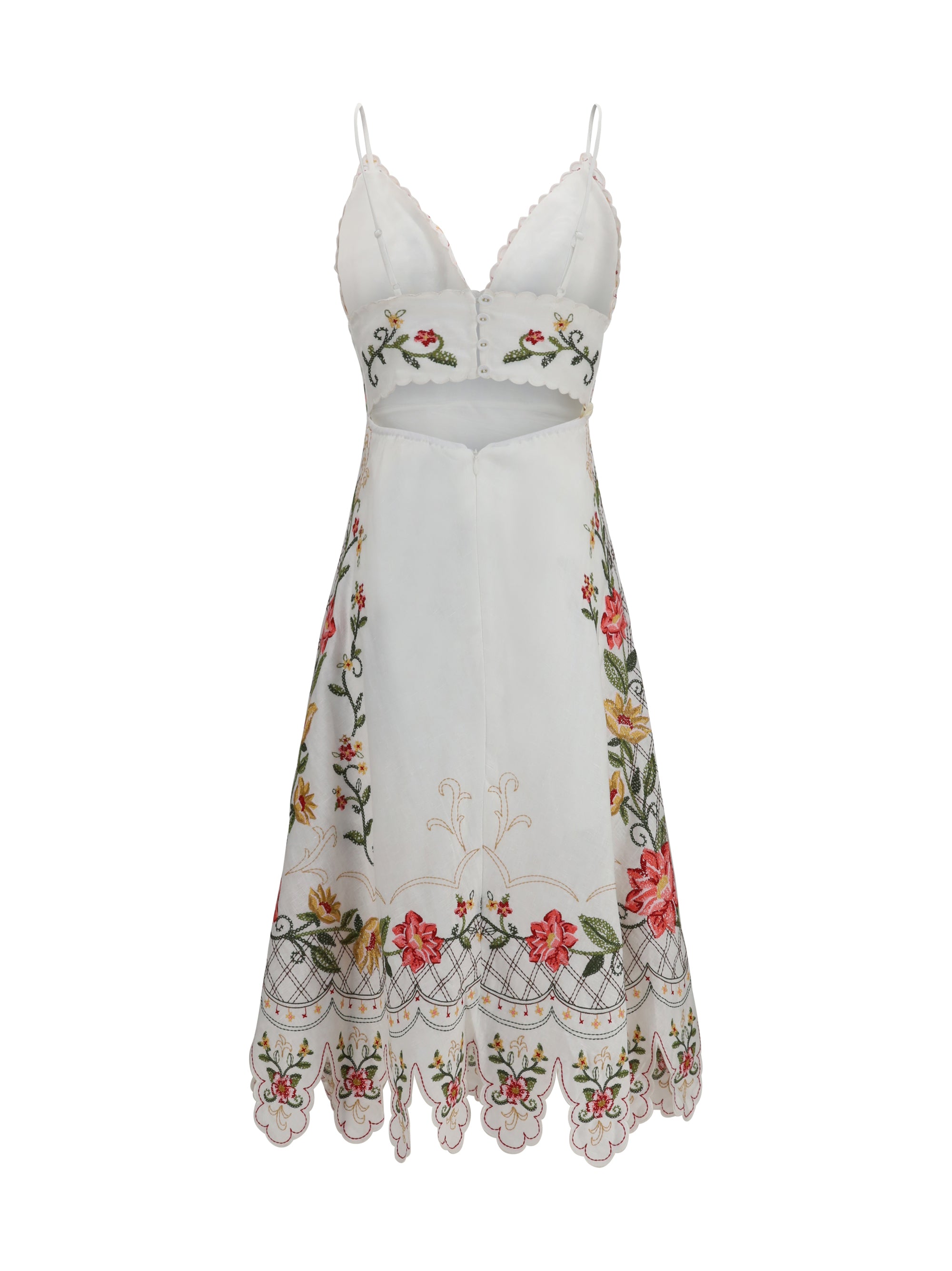 FARM RIO M embroidered midi dress with asymmetrical hem
