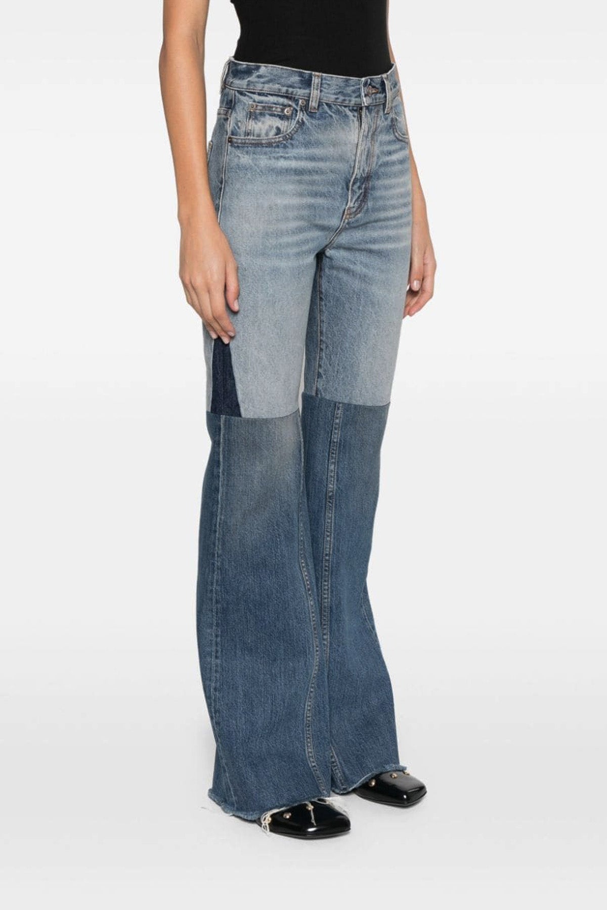 patchwork jeans in cotton denim