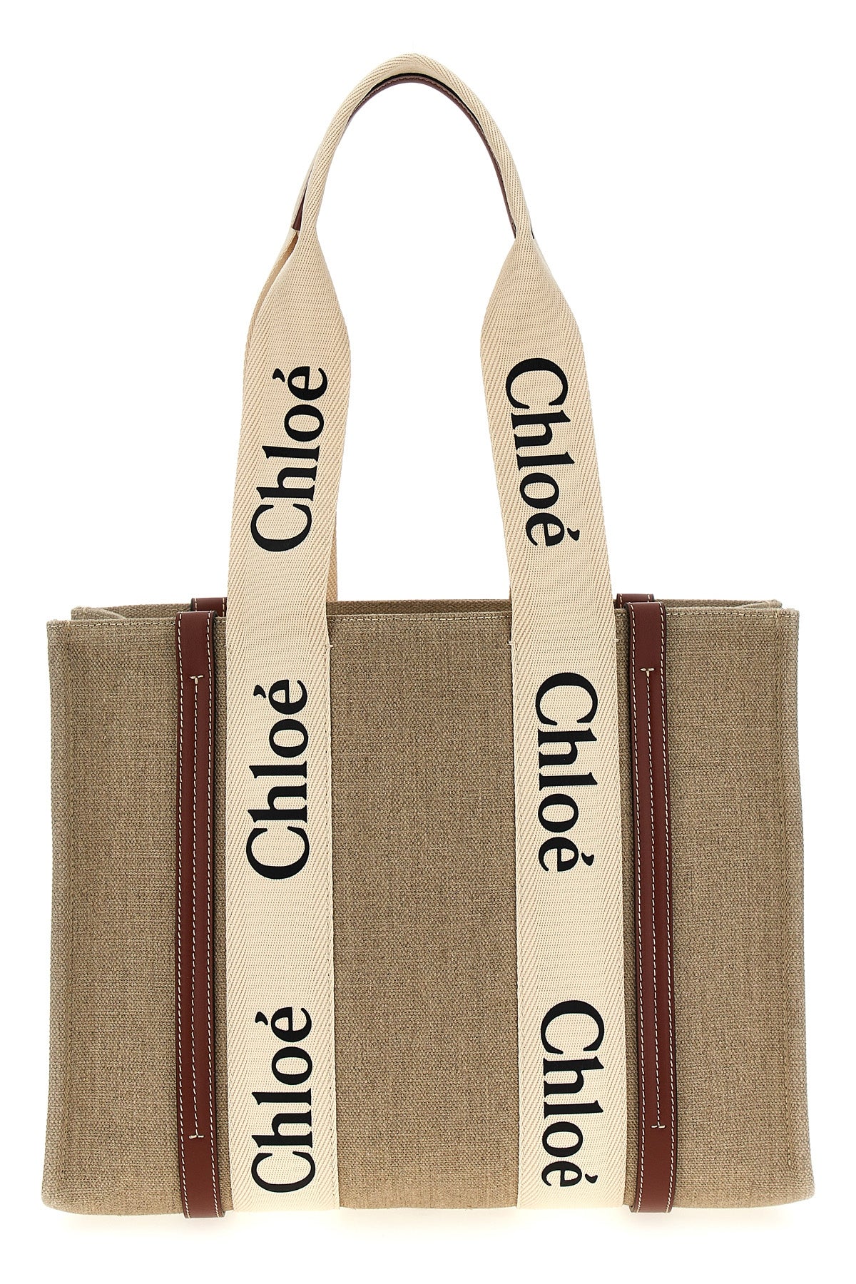 CHLOÉ OS medium woody shopping bag in linen canvas