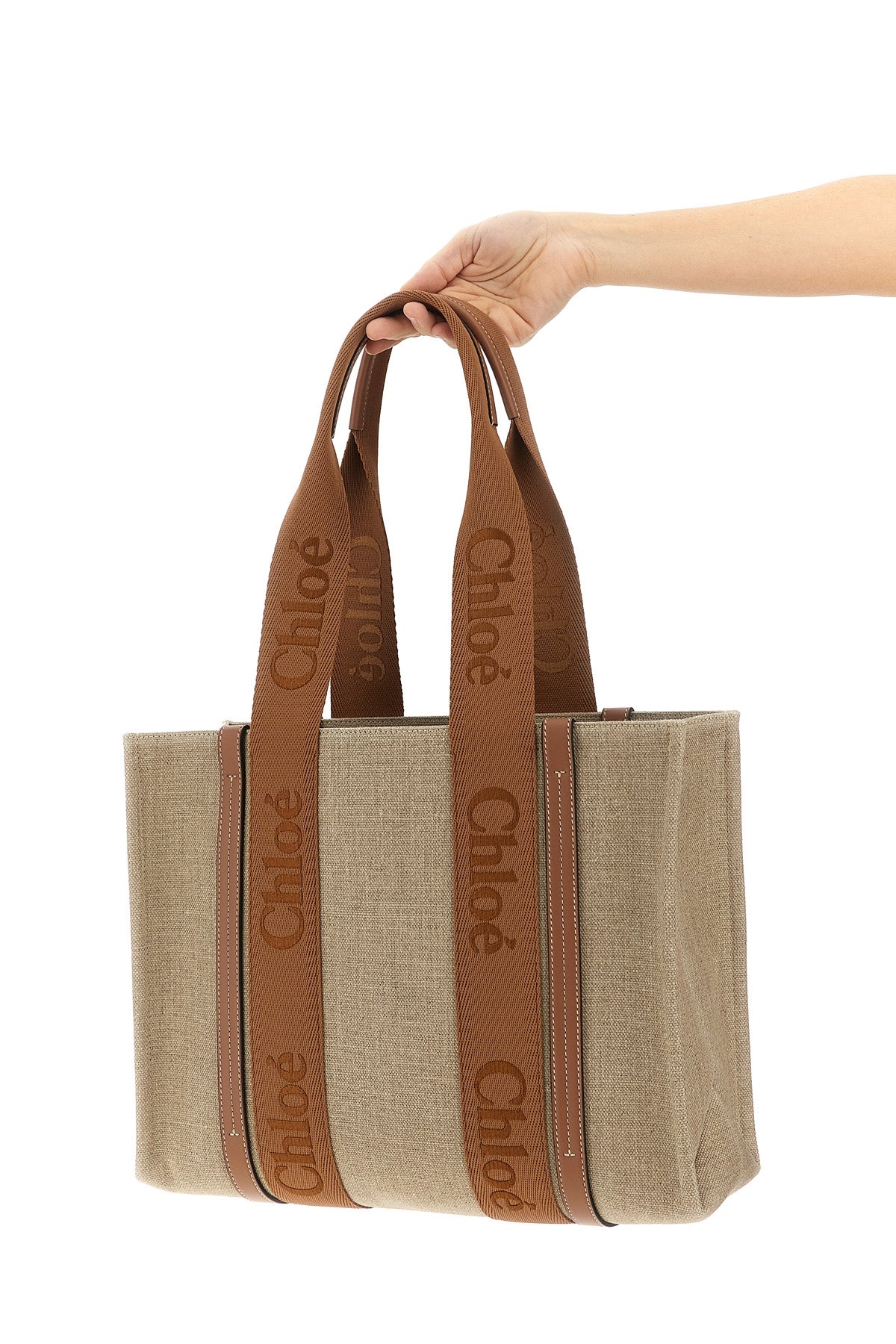 CHLOÉ OS woody medium canvas shopping bag