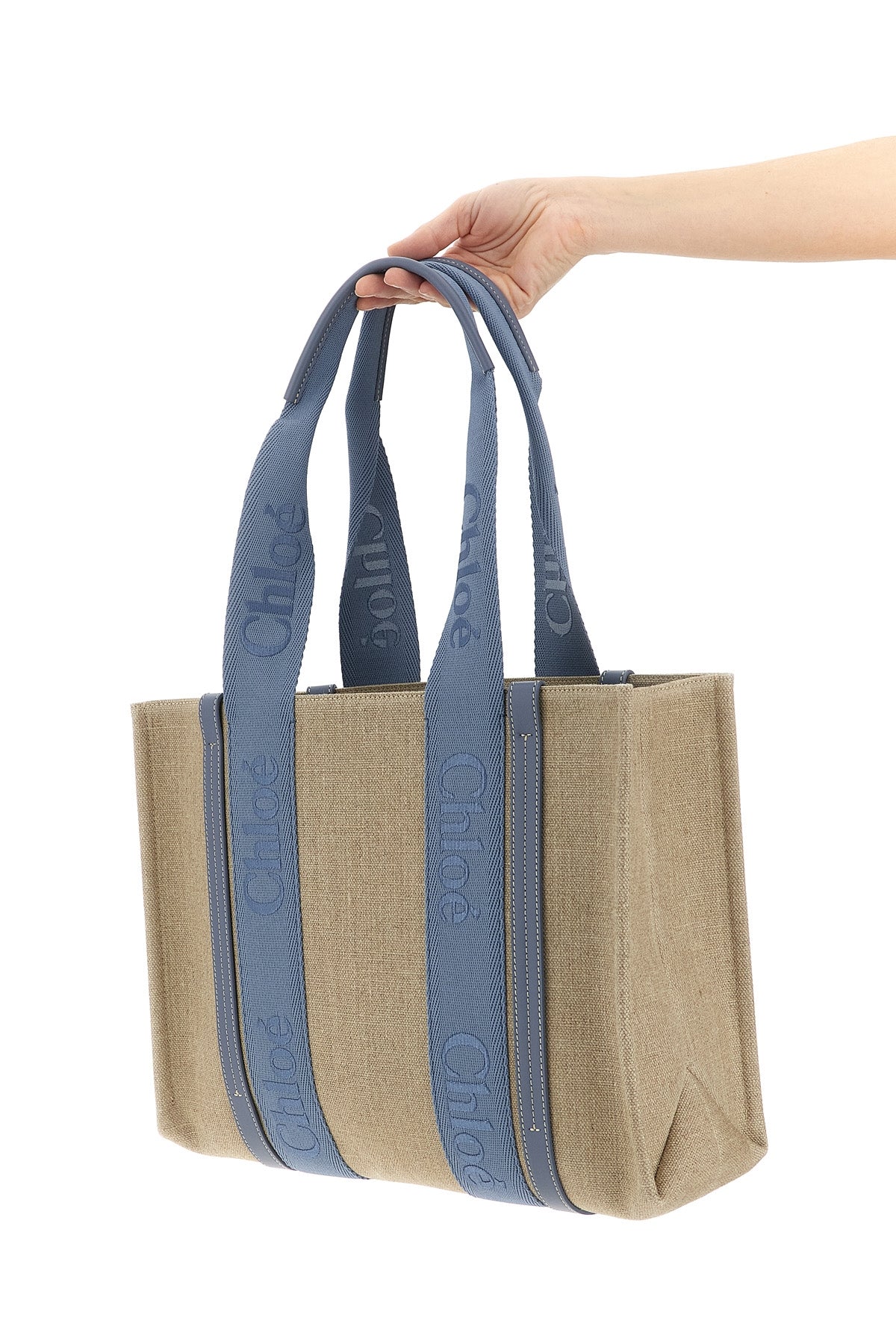 CHLOÉ OS medium woody shopping bag in linen canvas