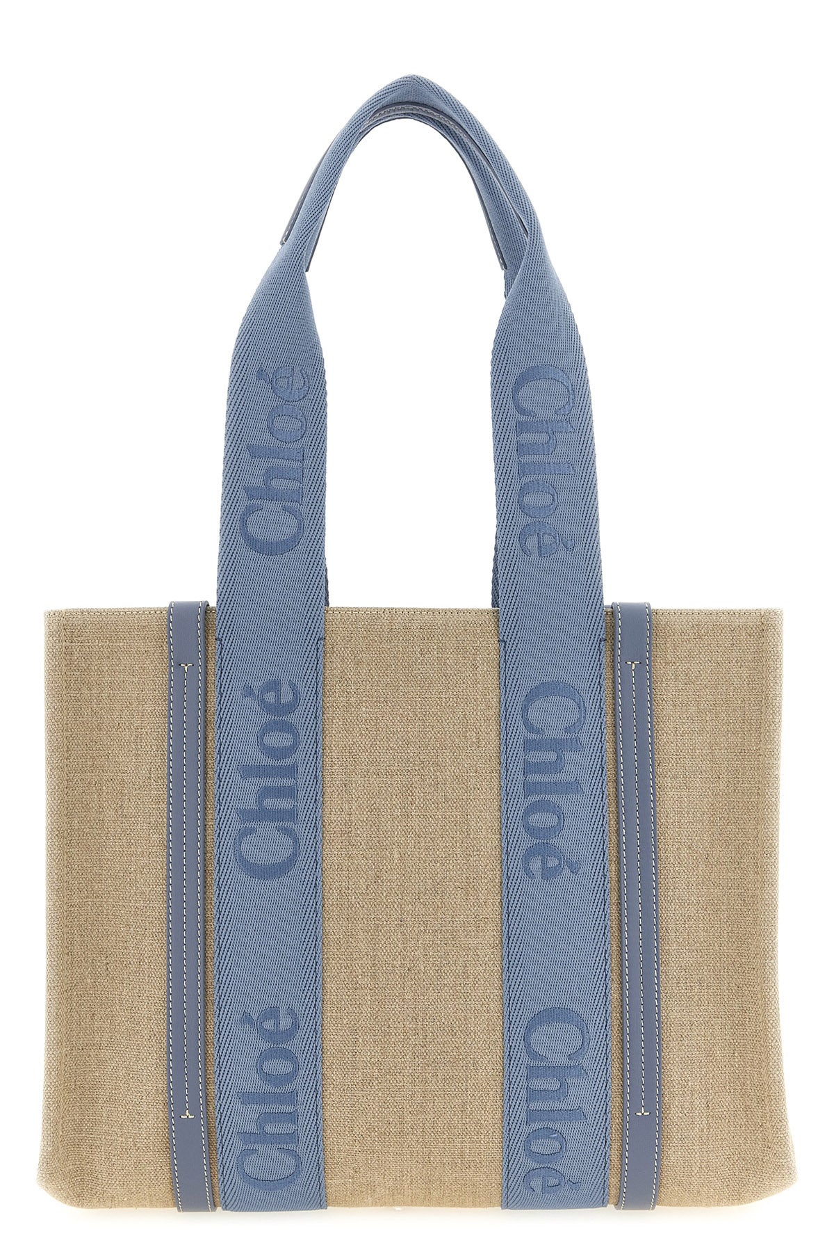 CHLOÉ OS medium woody shopping bag in linen canvas