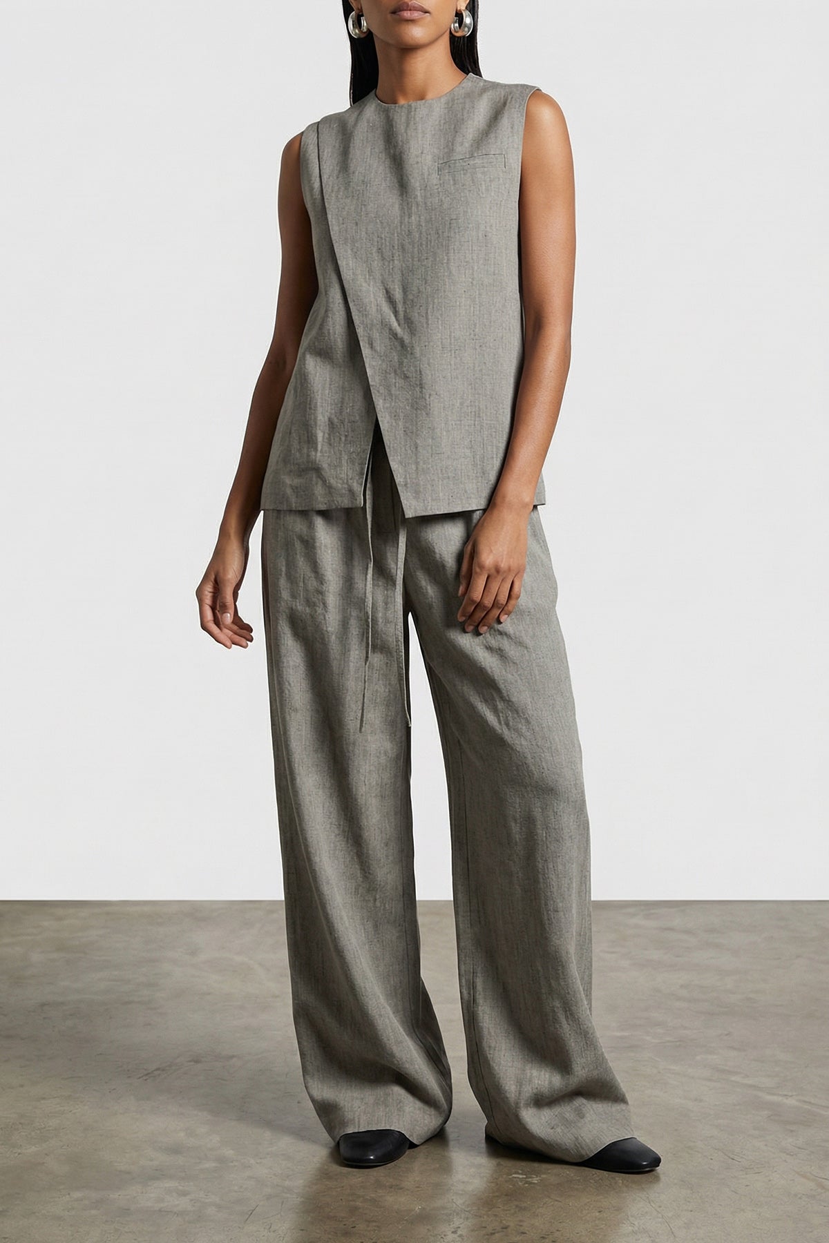 LOULOU DE SAISON 34 clark pants in linen and cotton blend mélange