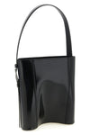 ergonomic bucket bag in smooth abrasive finish leather