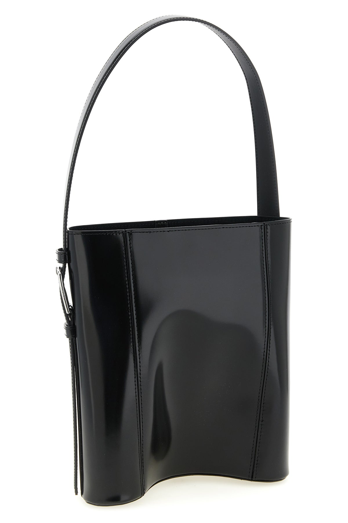 ergonomic bucket bag in smooth abrasive finish leather