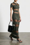 long striped sheer polo dress in stretch technical fabric