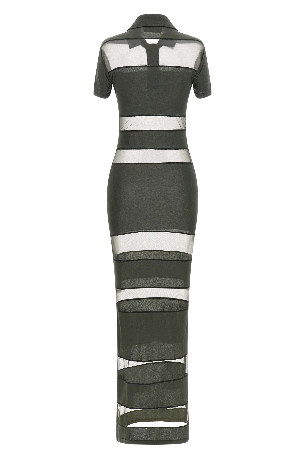 long striped sheer polo dress in stretch technical fabric