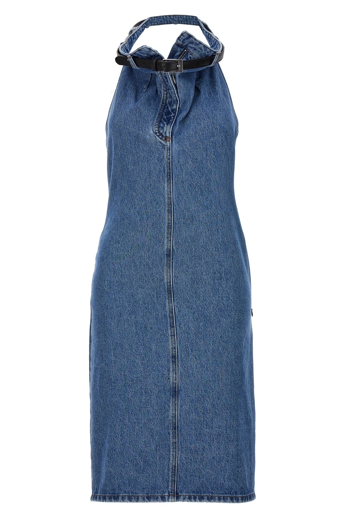 COPERNI 36 belt halter neck sleeveless dress in cotton denim