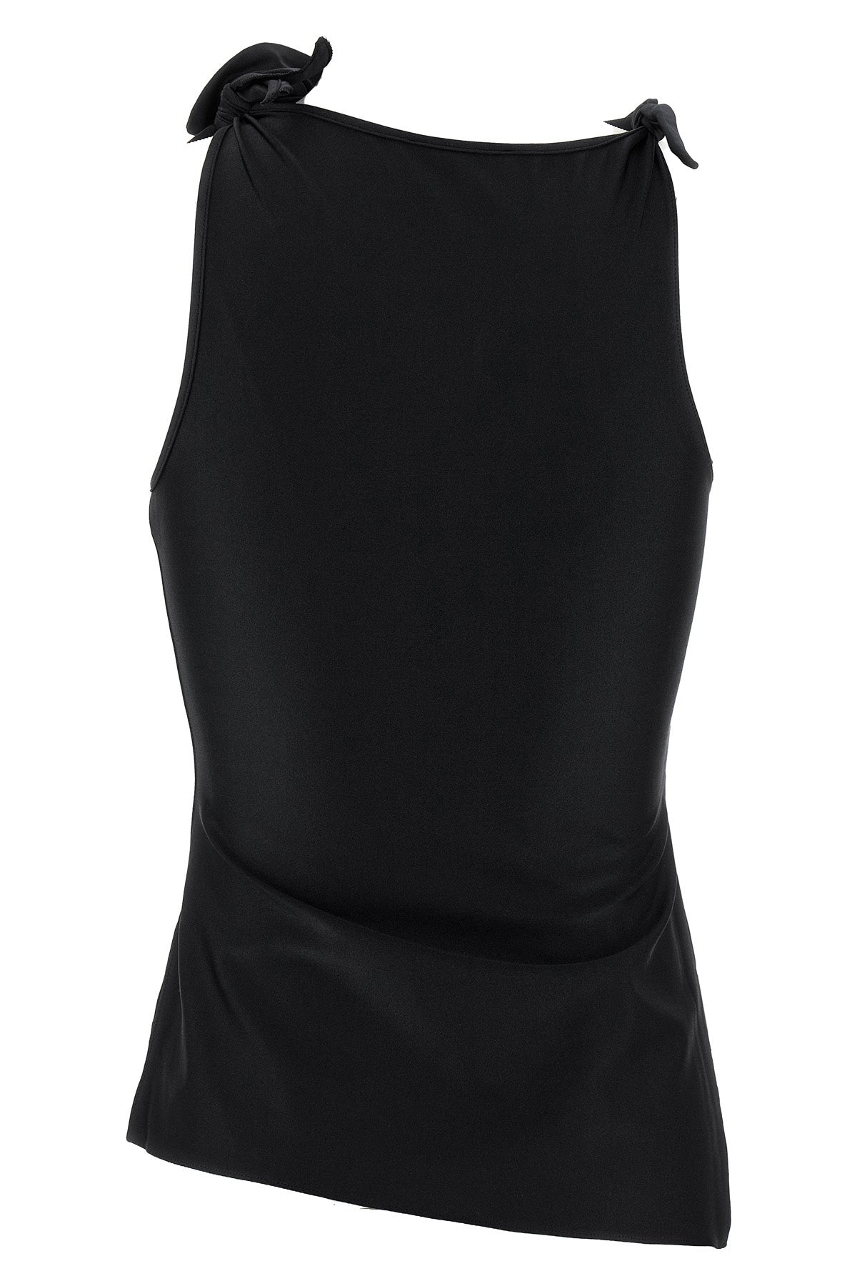 asymmetric flower sleeveless top in stretch fabric