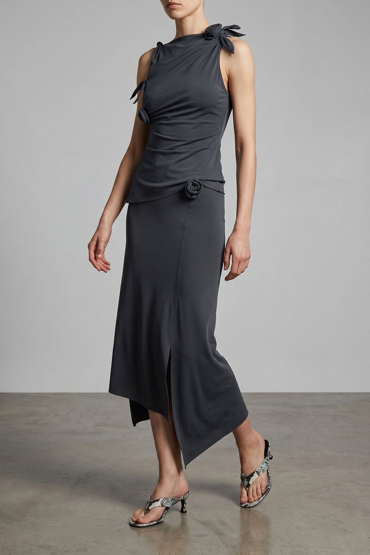 COPERNI M asymmetric flower sleeveless top in stretch fabric