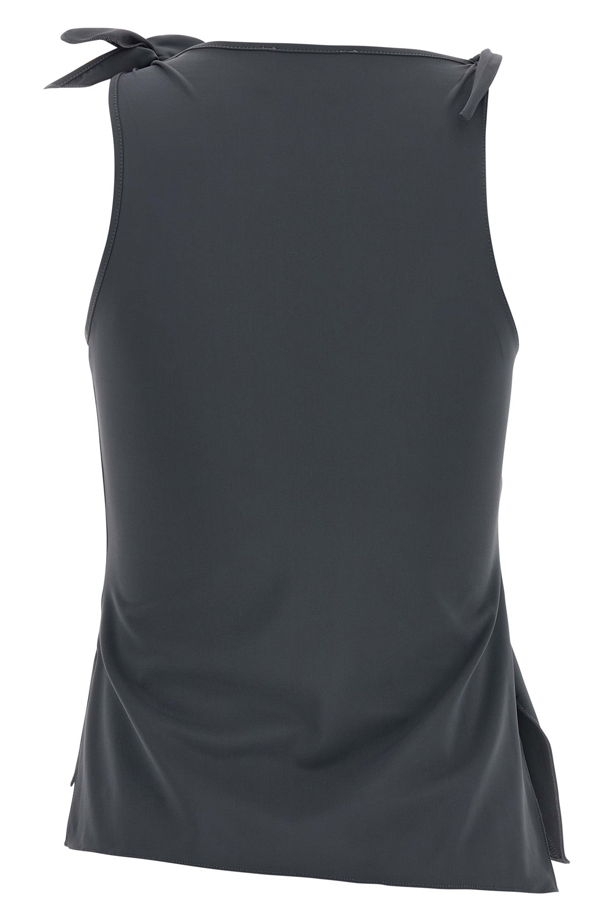 asymmetric flower sleeveless top in stretch fabric