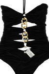 shiny lycra one-piece swimsuit