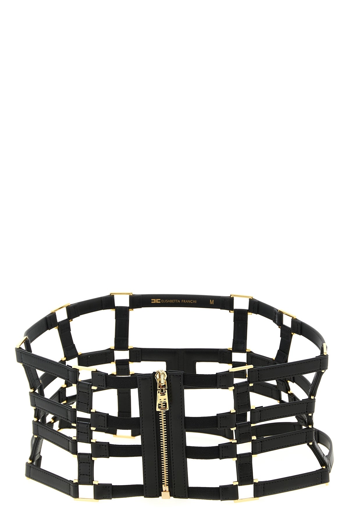 ELISABETTA FRANCHI M leather and metal effect fabric belt