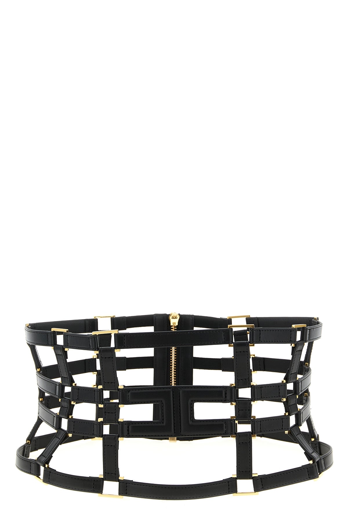 ELISABETTA FRANCHI M leather and metal effect fabric belt