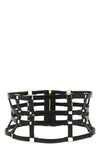 leather and metal effect fabric belt