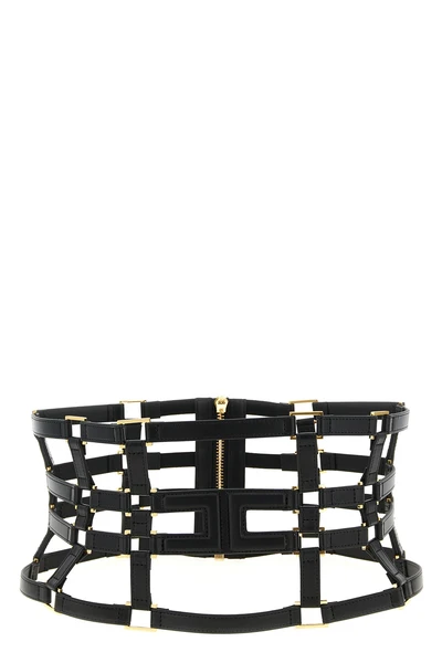 leather and metal effect fabric belt