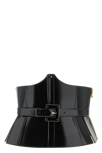 the elisabetta franchi corset belt defines the silhouette through a wide-band st
