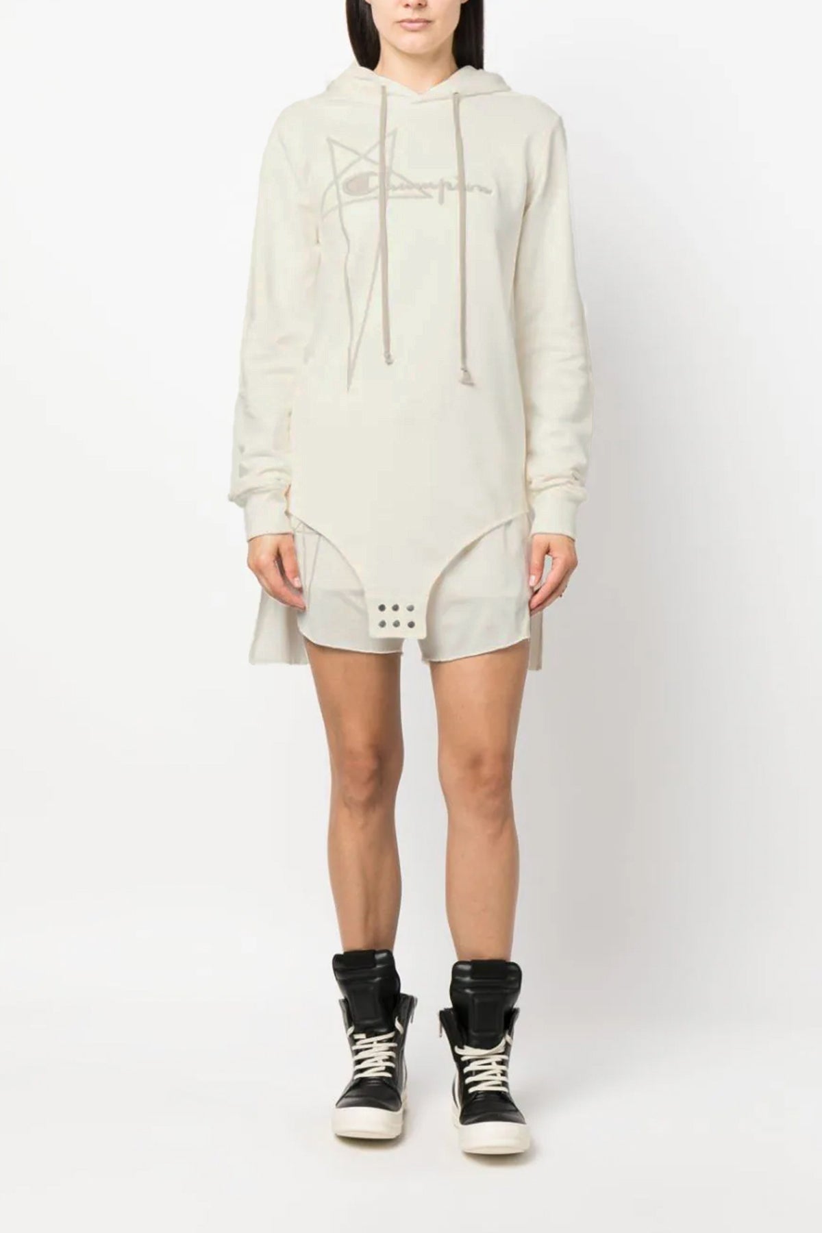 RICK OWENS M champion x rick owens hooded bodysuit   in cotton sweatshirt fabric