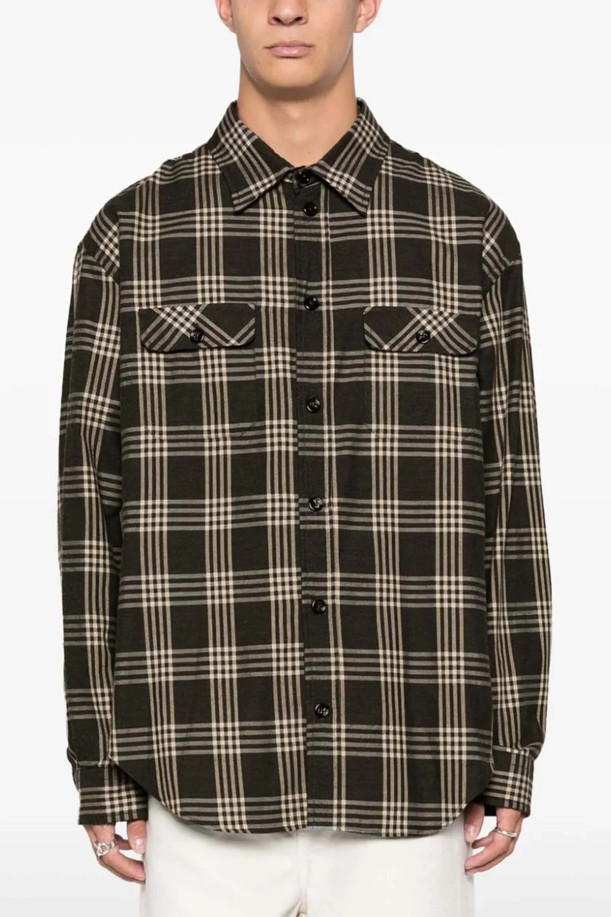 check-print cotton flannel shirt