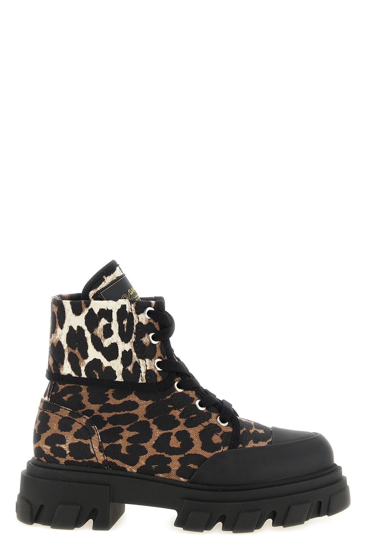 GANNI 36 leopard-print ankle boots in leopard-print cotton denim
