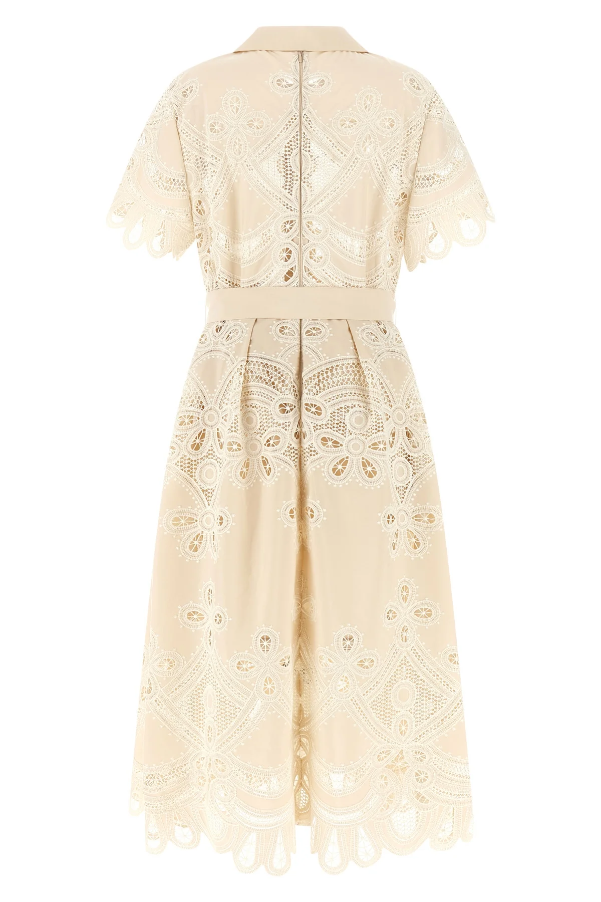 the elie saab midi dress defines a structured a-silhouette through a complex all