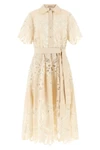 the elie saab midi dress defines a structured a-silhouette through a complex all